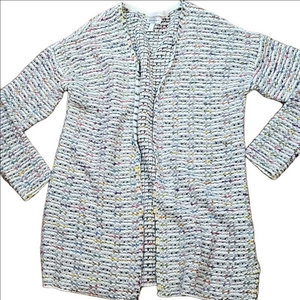 Christopher & Banks Cream Multi-Color Textured Knit Open Front Cardigan S…